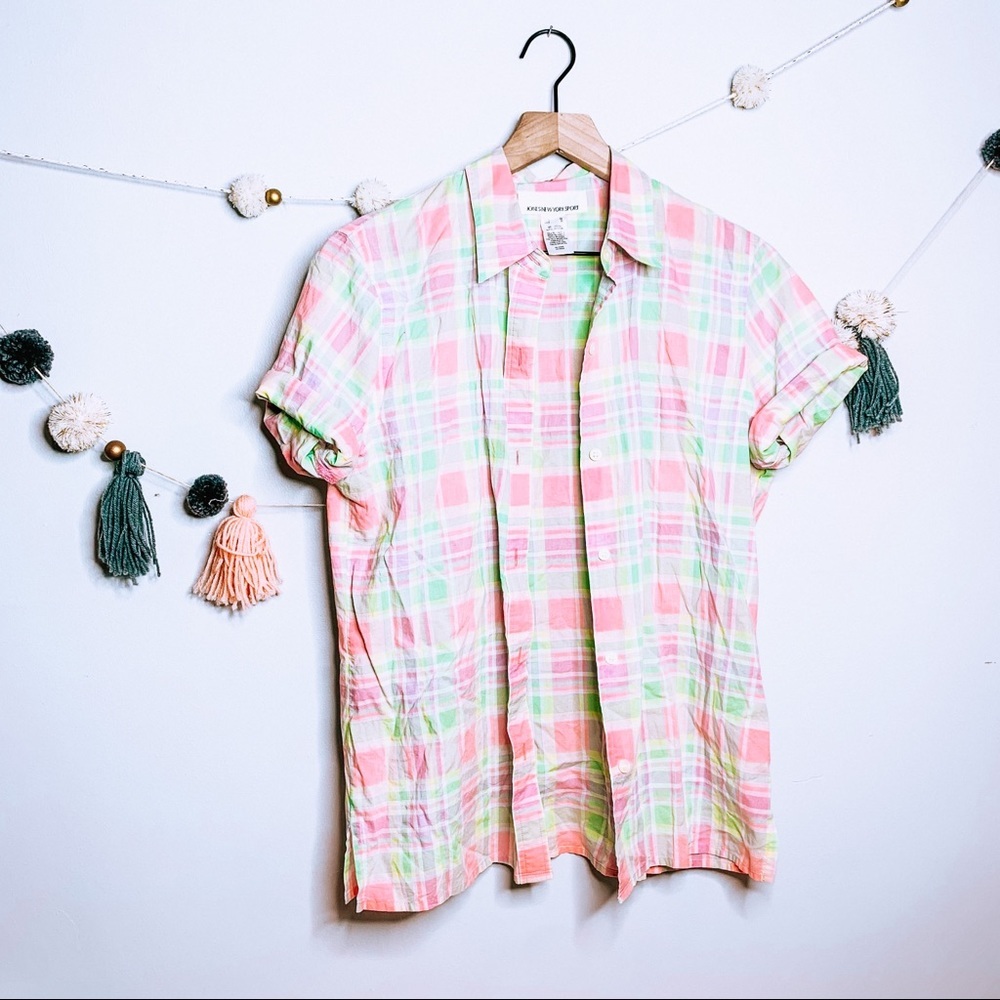 VINTAGE 90s pastel plaid button up popover